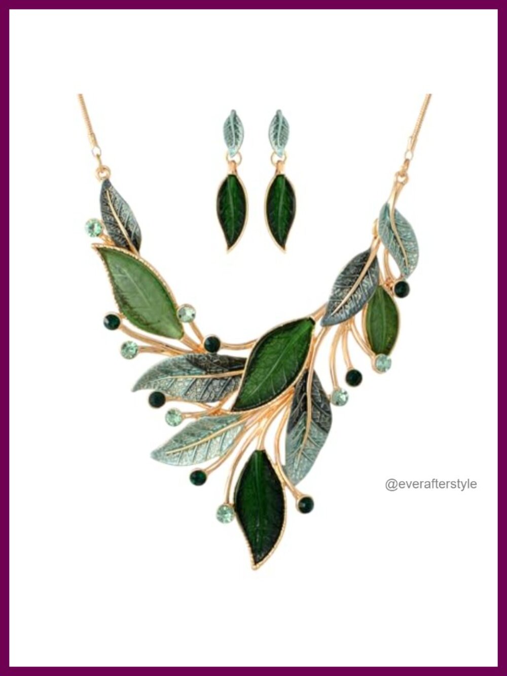 Vintage Chunky Statement Jewelry Set Leaf Floral Bib Necklace Earrings
